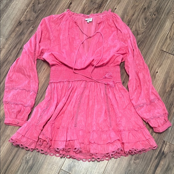 Hemant & Nandita Boho Gypsy Hot Pink Mini Dress L Ruffle Hem Festival - Picture 2 of 8